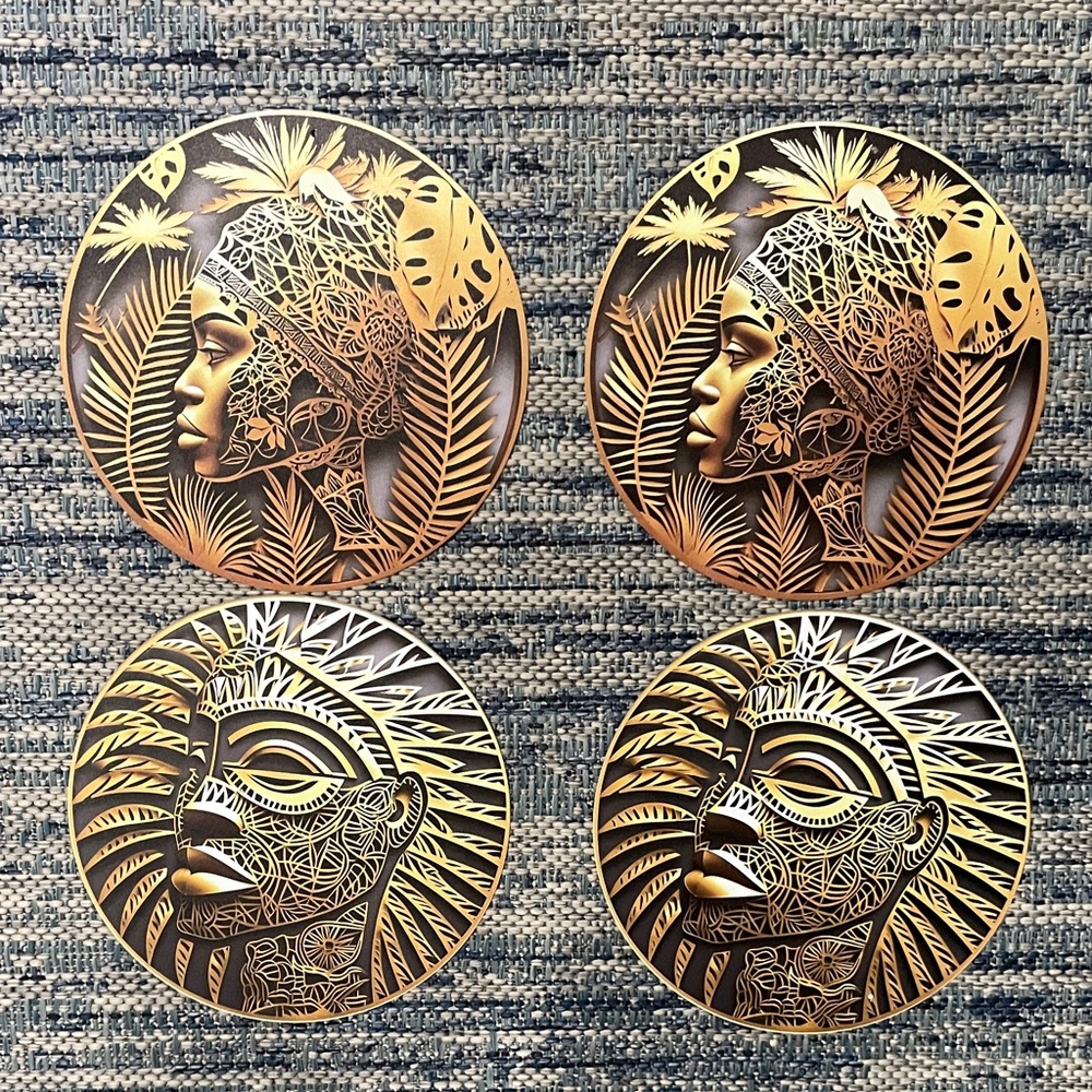 Set of 4 Gold and Silver Decorative Wall Art Plates